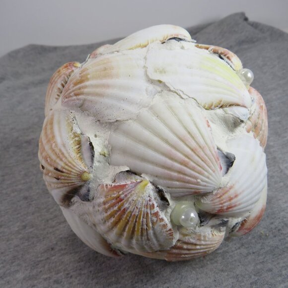 Sea Shell REAL Ball - Orb - Round Coastal Decoration 16" round w faux pearls - Picture 3 of 9
